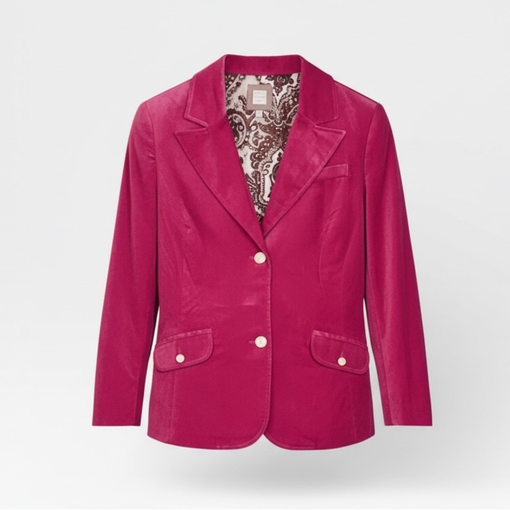 Beautiful Fuchsia Velvet Blazer with Gold Button Detail